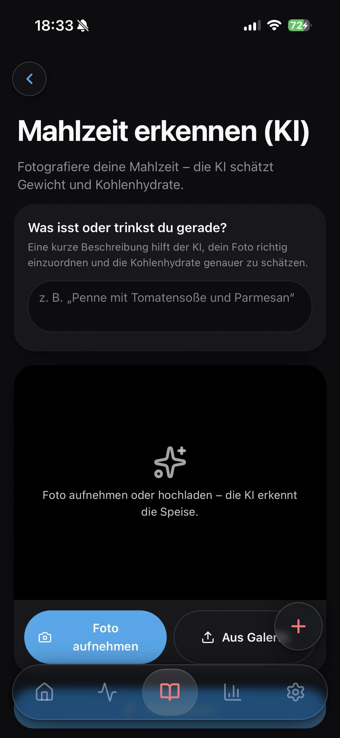 Mahlzeit per Foto erfassen in Glukinity