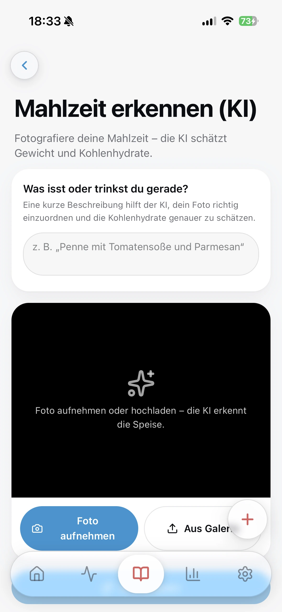 Mahlzeit per Foto erfassen in Glukinity